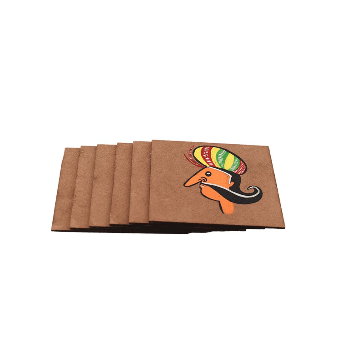 Brown Colour Wooden Hand-painted (Royal Personage) Coaster Set (Pack of 6)