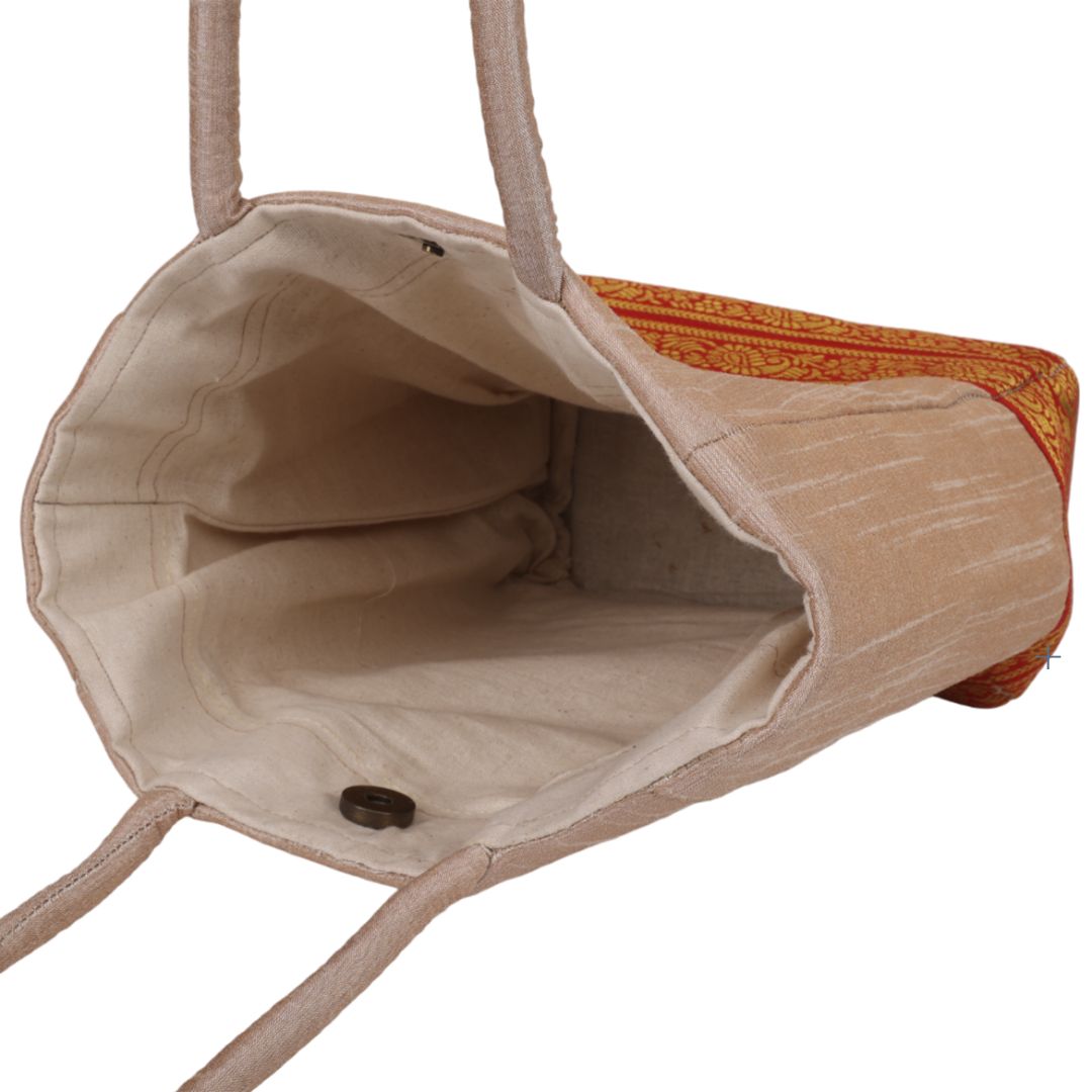 Indha Dupion Silk Handbag Peach,Small Handbag Parisian Knot, Kolkata Embroidery,Corporate Gifting Bags, Special Occasions Gifting Bag