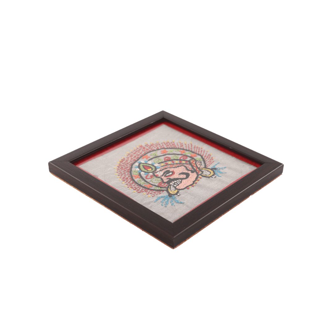 INDHA Tribal Hand-Embroidered Square Wood, Glass Coaster set of 2