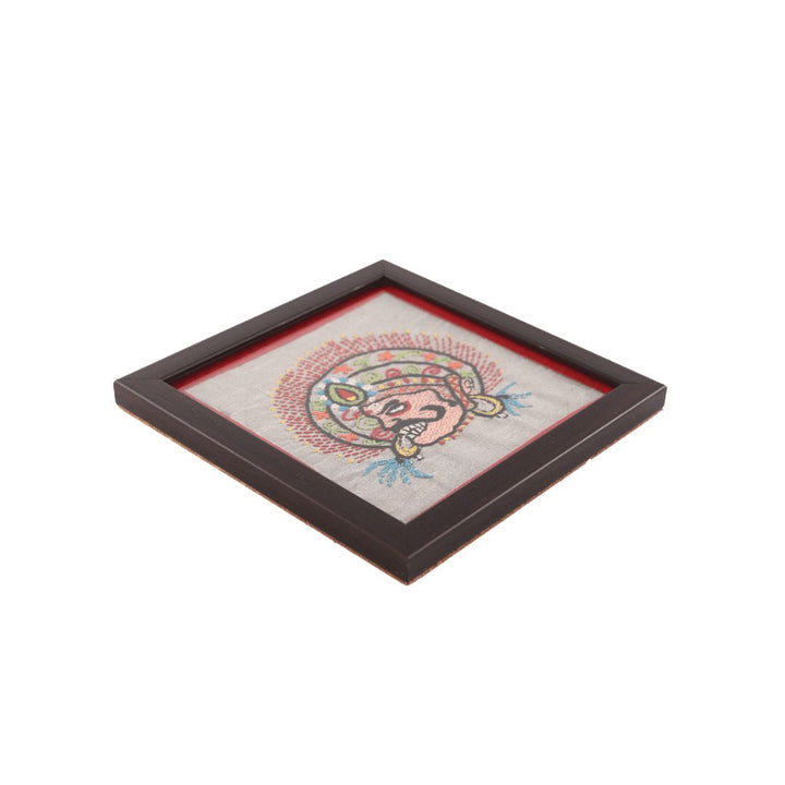 INDHA Tribal Hand-Embroidered Square Wood, Glass Coaster set of 2