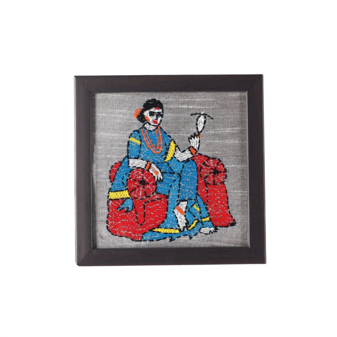 INDHA Coaster Set of 2 with Hand-embroidered Royal Meenakumari Motif | Wooden Glass | Exquisite Design | Gift Piece | Home Décor