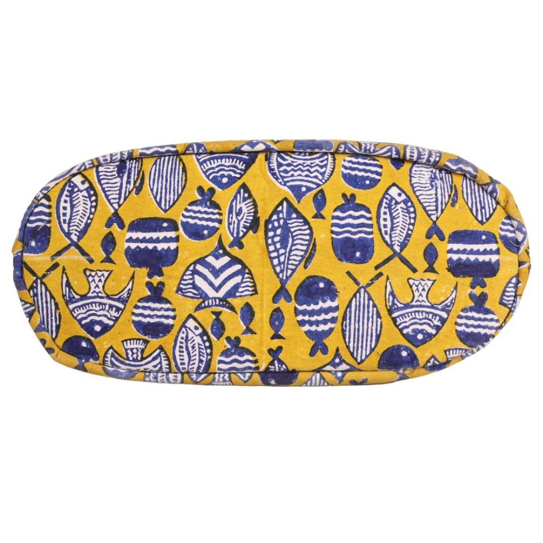 Indha Hand Block Printed Cotton Shoulder Bag | Yellow Fish Motif Handbag For women