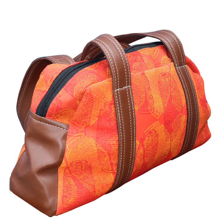 Cotton Hand Block Printed Ethnic Party Wear Bag for Girls/Women (Orange)