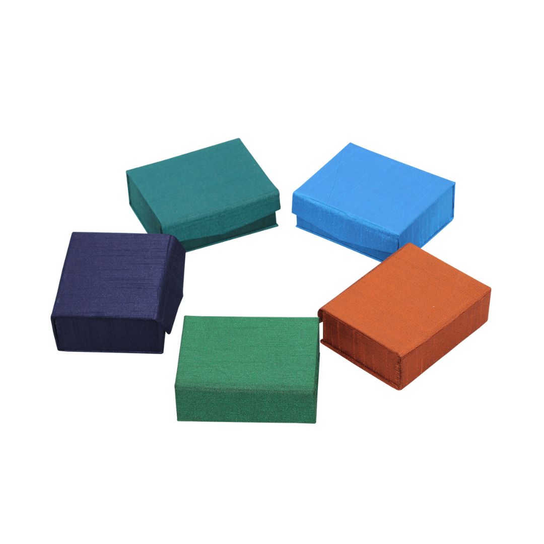 Indha Multicolour Handcrafted Jewelry Box | Small Gift Boxes | Dupion-Silk Box (Set of 5)