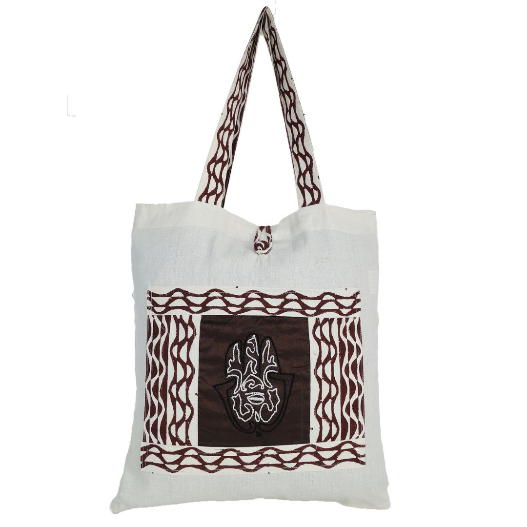 INDHA Hand Of Fatima Embroidered and Block Printed Multipurpose Tote Bag