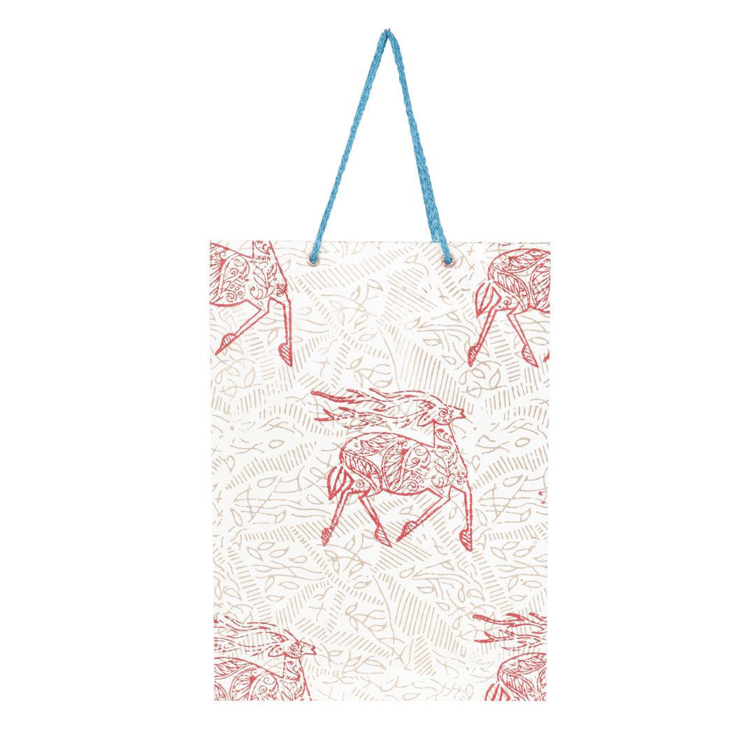 Deer Hand Block Printed Recycled Paper Gift Paper Carry Bag