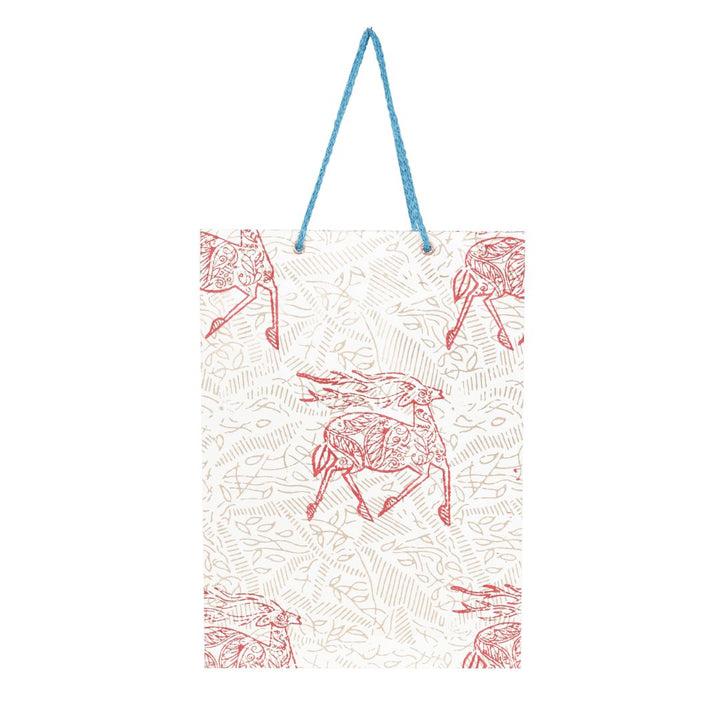Deer Hand Block Printed Recycled Paper Gift Paper Carry Bag
