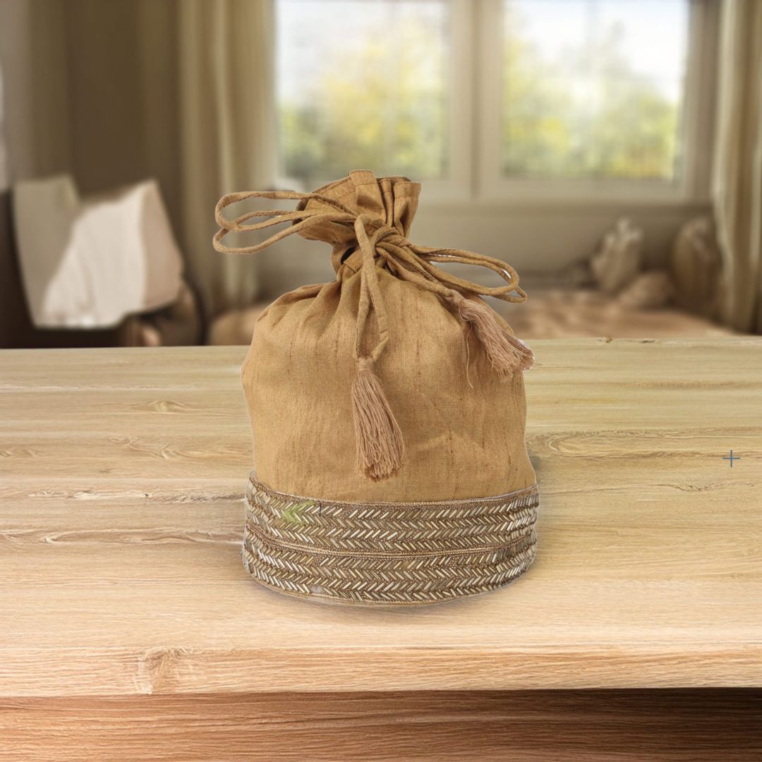 Indha Zardozi Work Gift Potli | Luxurious Elegance for Special Occasions | Potli Bag | Handcrafted Glamour for Festive Celebrations | Silk Potli | Timeless Sophistication in Every Stitch