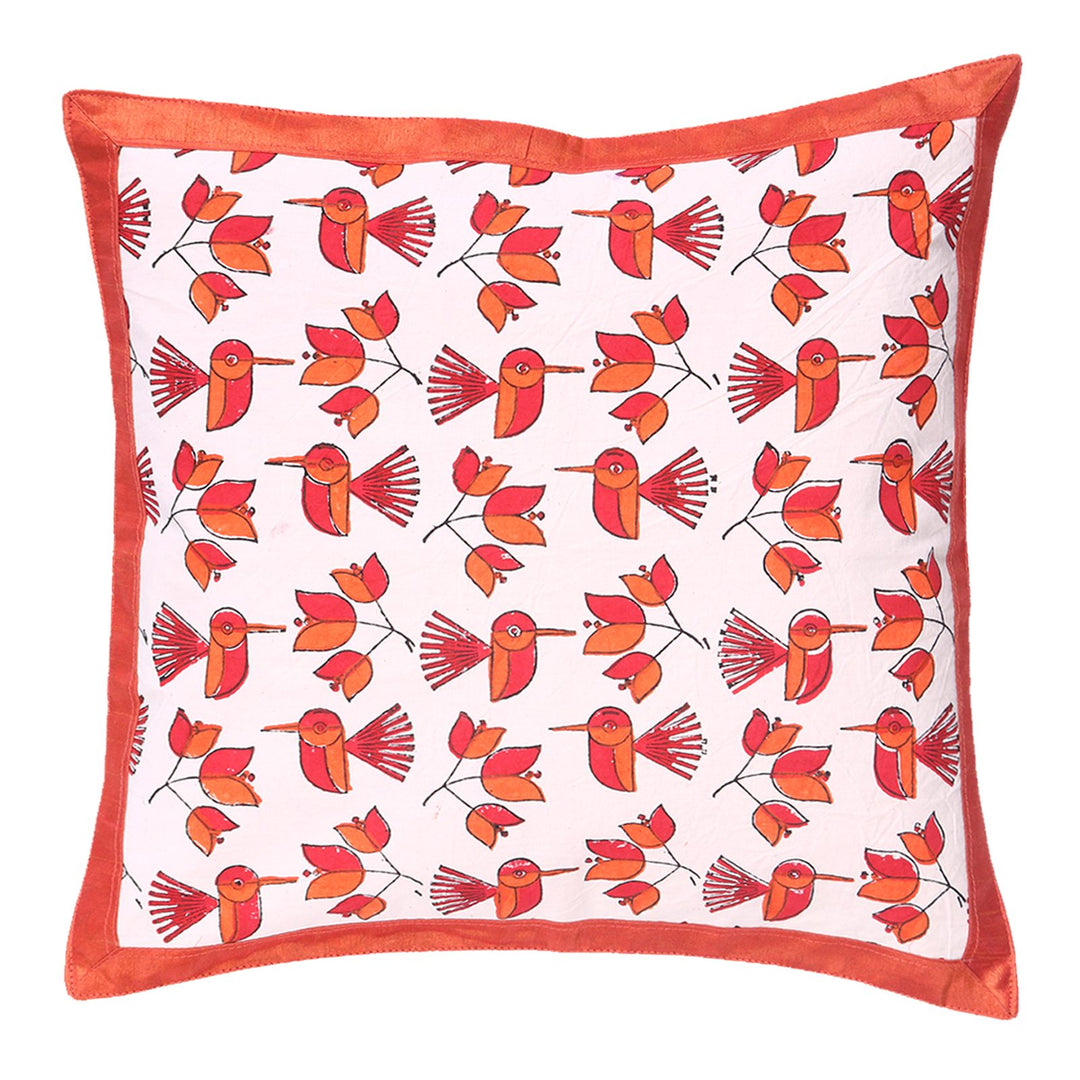 Indha Hand Block Printed Cushion Covers Flower &amp; Birds Print | 16X16 Inches Cushion Covers Set of 2 | Cotton Cushion Covers | Home Furnishing | Home Decor | Corporate Gifting