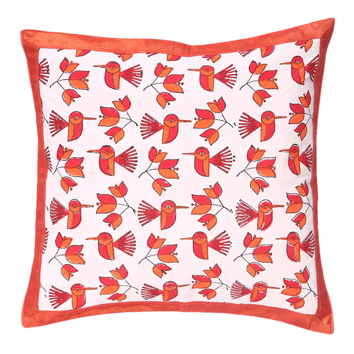 Indha Hand Block Printed Cushion Covers Flower &amp; Birds Print | 16X16 Inches Cushion Covers Set of 2 | Cotton Cushion Covers | Home Furnishing | Home Decor | Corporate Gifting