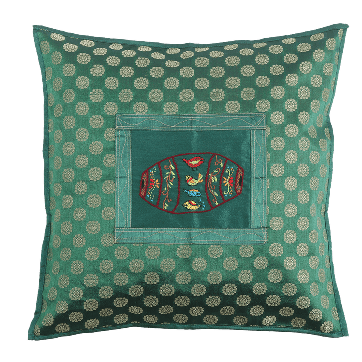 Indha Embroidered Cushion Cover Mridang Motif | 16X16 Cushion covers Set of 2 | Green Cushion Covers | Home Furnishing | Home Decor | Corporate Gifting