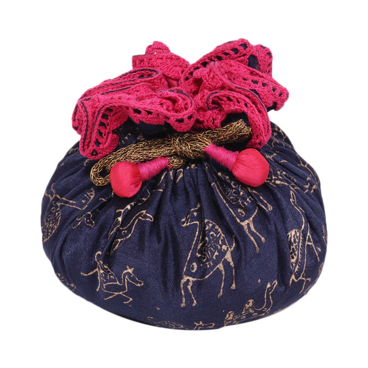 Party Wear Camel Print Navy Blue Colour Drawstring Gift Potli  (Blue)