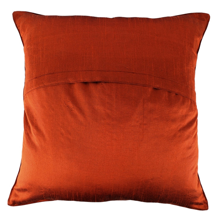 INDHA Cushion Cover with Hand-embroidered Gingerbread man Motif | Red and Brown Dupion Silk | 20.0 x 20.0 Inches Cushion Cover | Throw Cushion Cover |