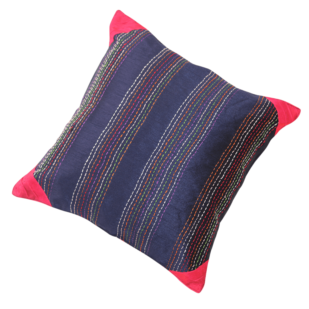 Indha Embroidered Cushion Covers Kantha-Embroidery | 16X16 Cushion Covers Set of 2 | Blue Cushion Covers | Home Furnishing | Home Decor | Corporate Gifting