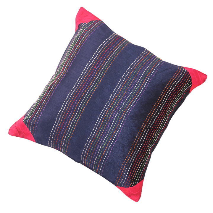 Indha Embroidered Cushion Covers Kantha-Embroidery | 16X16 Cushion Covers Set of 2 | Blue Cushion Covers | Home Furnishing | Home Decor | Corporate Gifting