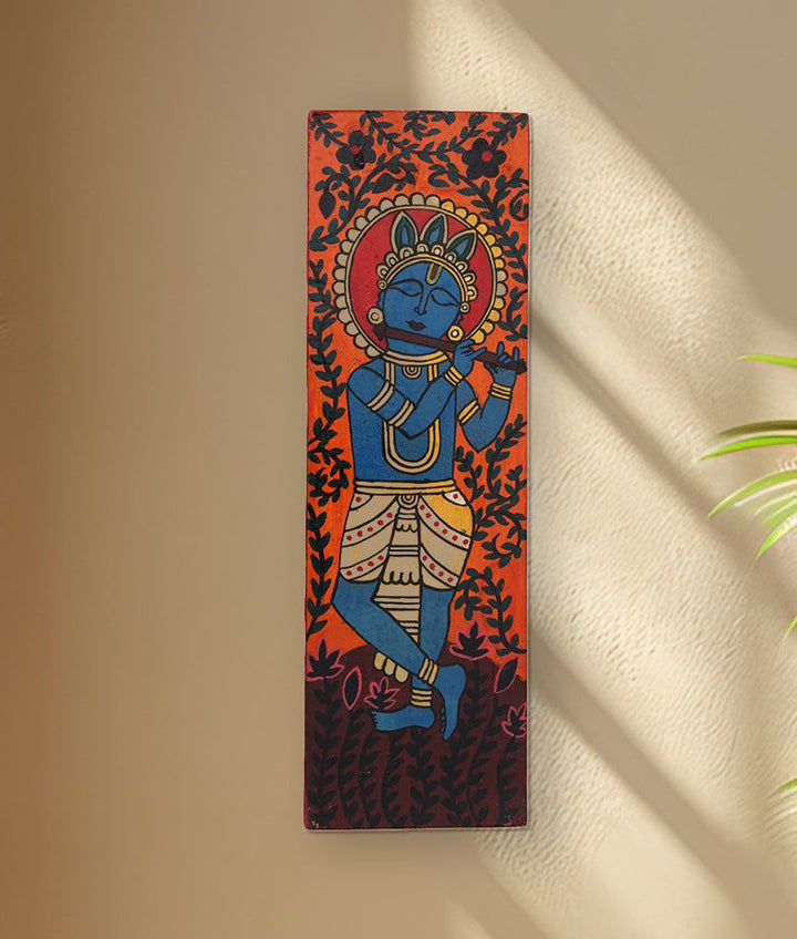 Indha's Hand-Painted Lord Krishna Wall Art - Capturing the Melody of the Flute | Lord Krishna Painting Wall Artwork hand painted Lord Krishna artwork| Wall hanging| Unique Wall hanging artwork|