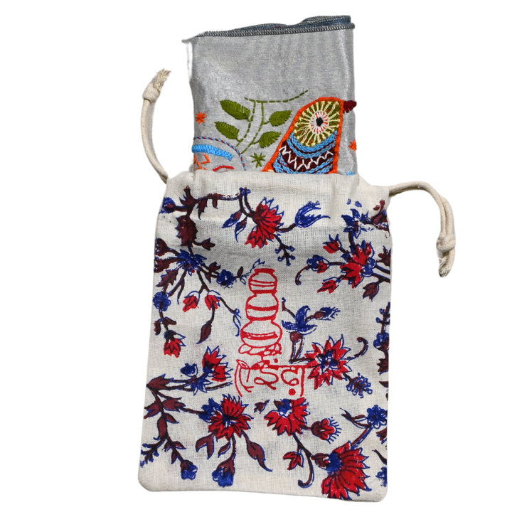 Indha Folk Hen Hand Embroidery Panel – Whimsical Bird Motif on Dupion Silk | DIY Decor | Nature-Inspired Gift