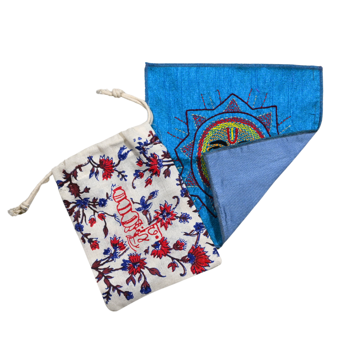 Indha Folk Sun Face Hand Embroidery Panel – Radiant Solar Motif on Dupion Silk | Ethnic Wall Decor | DIY &amp; Gift