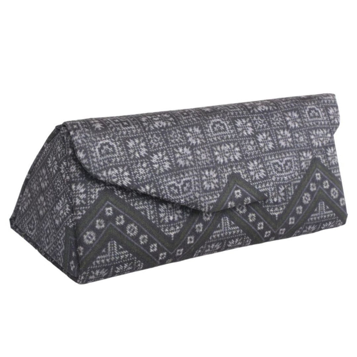 Indha Eyewear Case Black | Handcrafted Eyewear Case | Steel Grey Dupion Silk Eyewear Case | White and Blue Abstract Line Pattern Design Digitally Printed | Handmade Eyewear Case