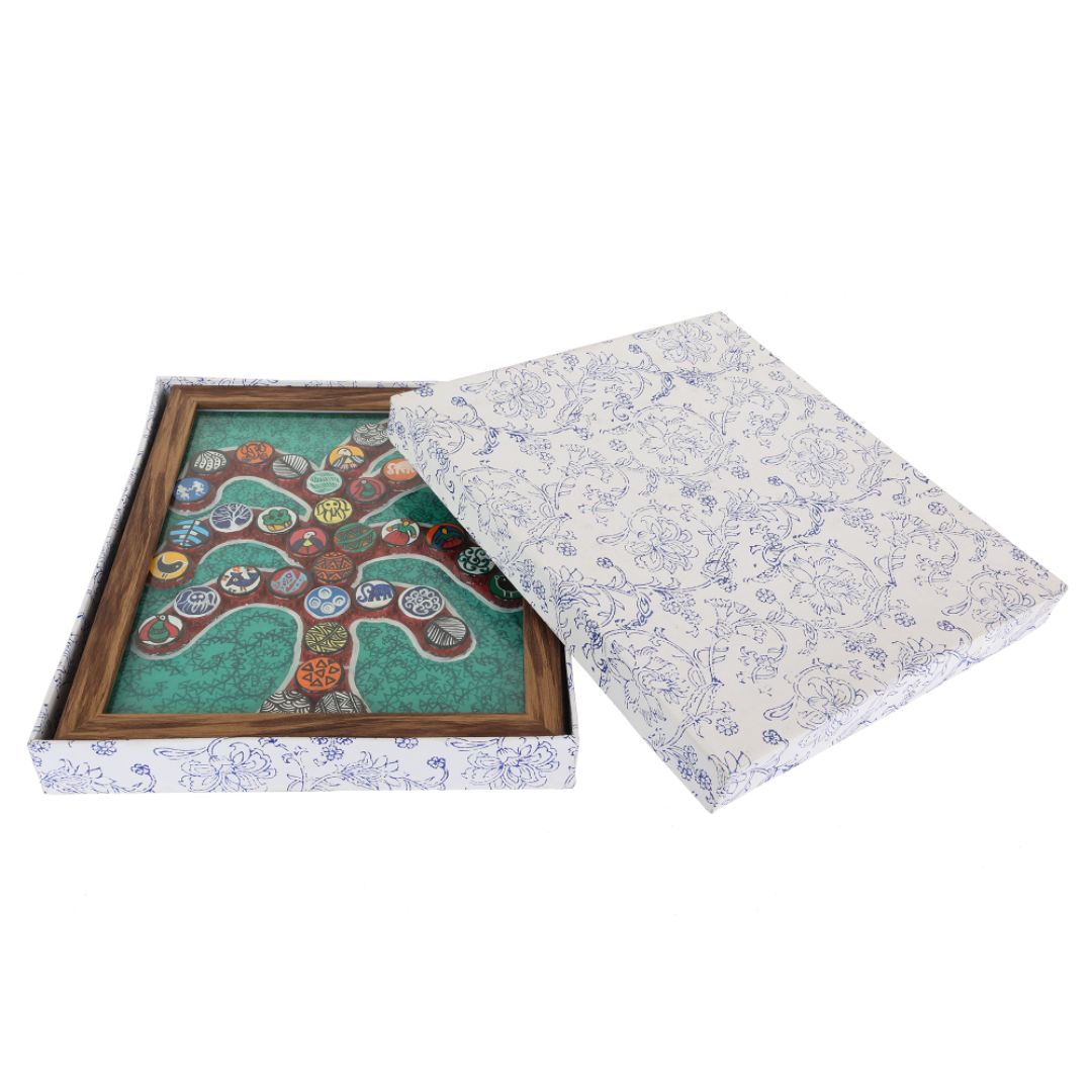 Indha Handcrafted Wall Decor | Unique Design Wall Decor | Handpainted Wall Decor | Wooden Framed Wall Decor | Wall Painting Design | Tree Design Wall Decor | Sustainable Bottle Cap Crown Wall Decor |