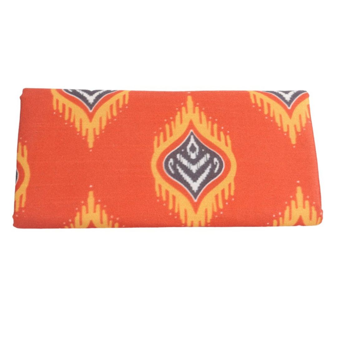 INDHA Eyewear Case | Handcrafted Eyewear Case | Orange Dupion Eyewear Case | Blue and Yellow Flame Design Motif Digitally Printed |