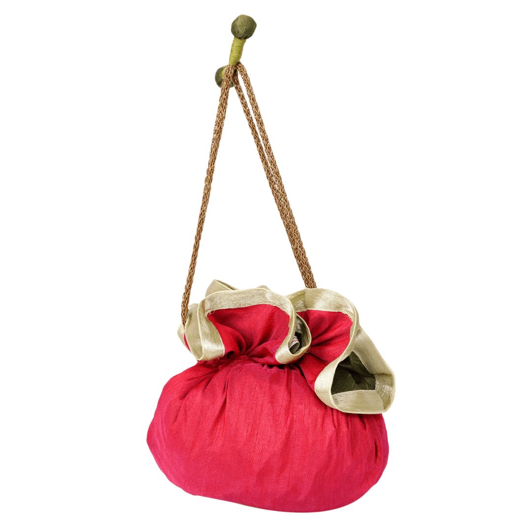 INDHA Ethnic Dupion Silk Pink Colour Draw String Potli Pouch  (Pink)