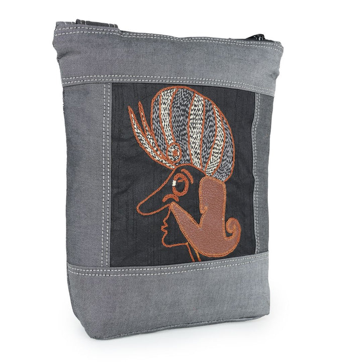 INDHA Hand-Embroidered Denim Sling Bag