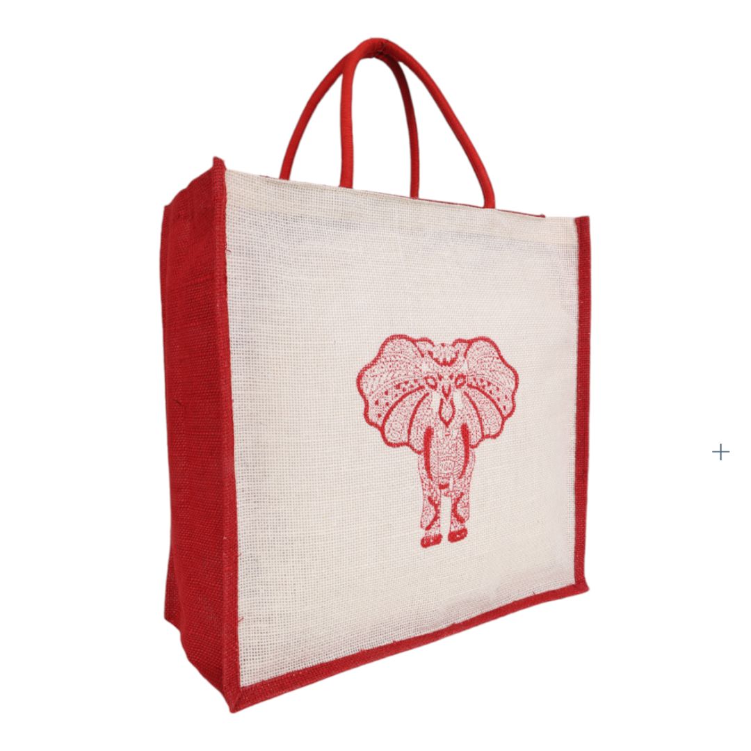 Indha Eco-Friendly Jute Gift Bag with Elephant Block Print – A Sustainable and Stylish Gift Packaging for Special Occasions and Thoughtful Gifting