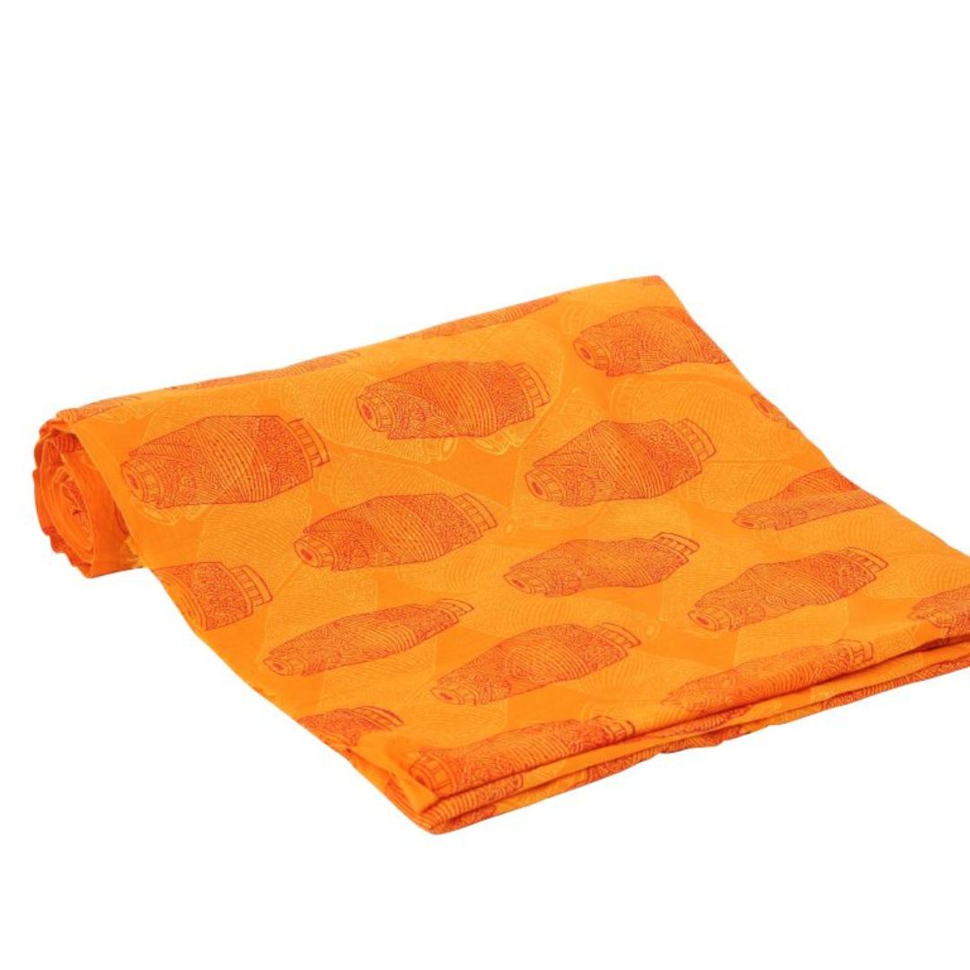 INDHA Yellow Fabric with Red and White Mridang Block Printed