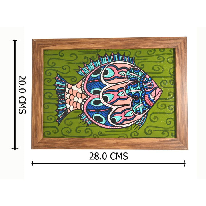 Indha Hand-Painted Boho Fish Wall Art | Upcycled Tablet Painting | Framed in Reclaimed Wood with Vegan Leather Back | Sustainable Acrylic Decor
