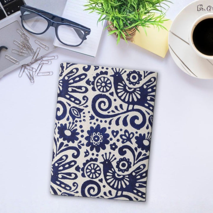 Indha Abstract Block-print File Folder | Handcraft Document Folder | Dusk Blue and Ivory File Folder| Block Printed  Ethnic Abstract Design | Cotton File Folder | Sustainable Office Supplies