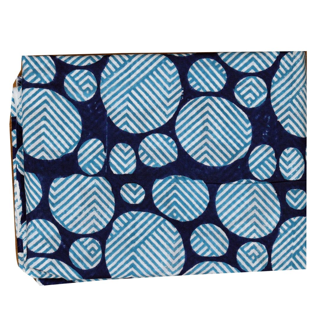 INDHA Hand Block-Printed Cotton Fabric | Blue And White Geometric Design Motif Navy Blue Cotton Fabric | Hand Block Printed Fabric | Fashion Utility | Gifting | Gifts For Him | Gifts For Her | Home Furnishing | Jaipuri Block Print Fabric