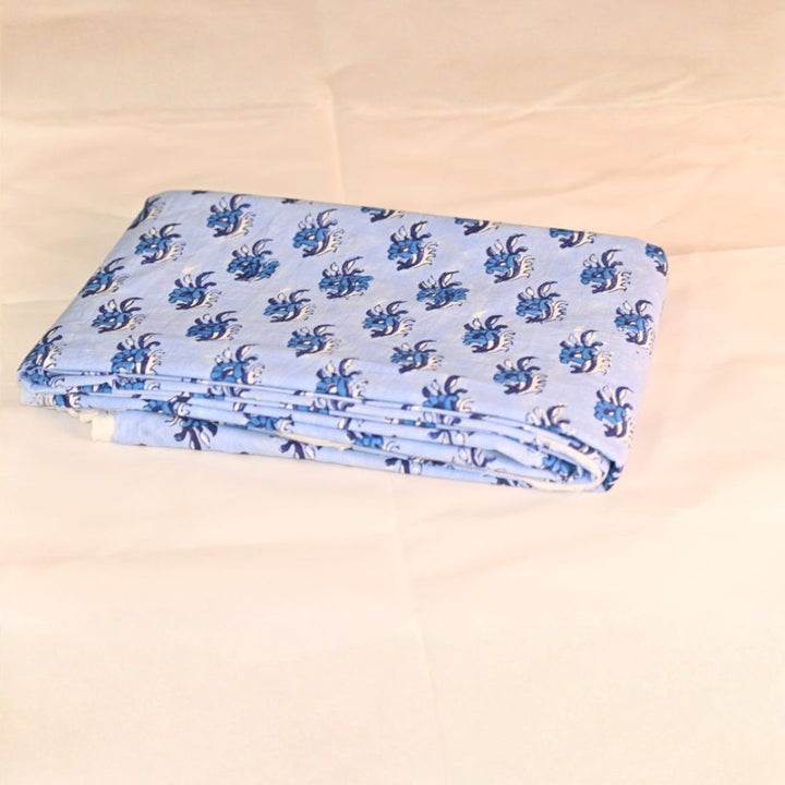 INDHA Hand Block-Printed Cotton Fabric | Blue And White Floral Design Motif Sky Blue Cotton Fabric | Hand Block Printed Fabric | Home Utility | Fashion Utility | Gifting | Gifts For Him | Gifts For Her | Home Furnishing | Jaipuri Block Print Fabric