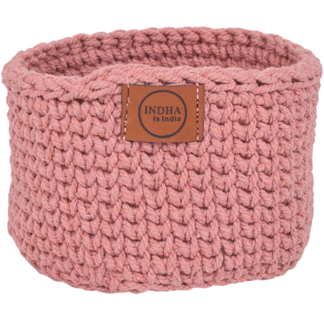 Indha Handcrafted Basket | Hand Knitted Basket | Cotton Rope Basket | Peach Cotton Basket | Owl Design Basket