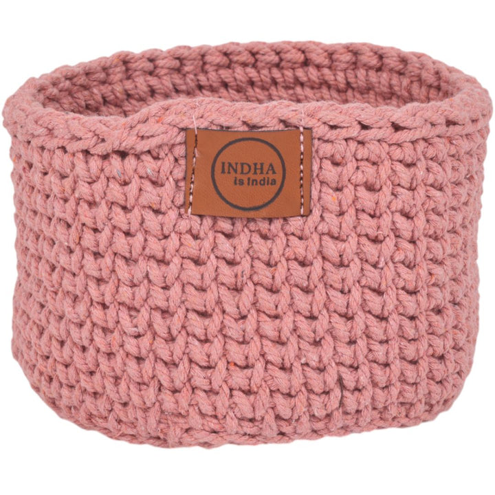 Indha Handcrafted Basket | Hand Knitted Basket | Cotton Rope Basket | Peach Cotton Basket | Owl Design Basket