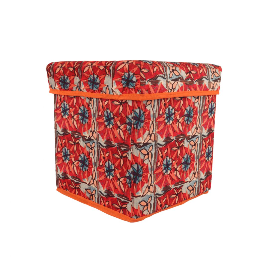 Orange Foldable Storage box cum stool for Living Room/Office/Sitting Storage Stool