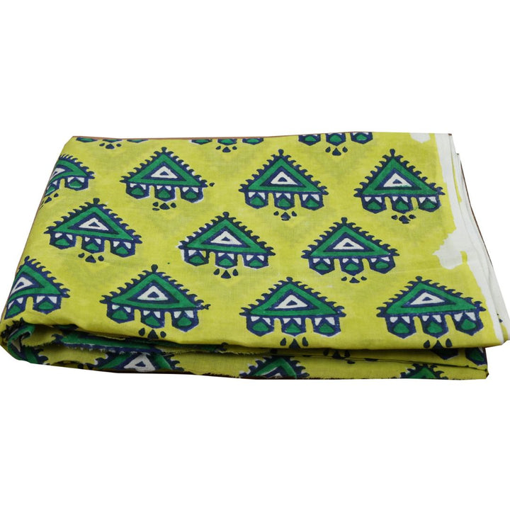 Indha Hand Block-Printed Multicolor Temple Design Motif Light Green Cotton Fabric | Hand Block Printed Fabric | Home Utility | Fashion Utility | Gifting | Gifts For Him | Gifts For Her | Home Furnishing | Jaipuri Block Print Fabric