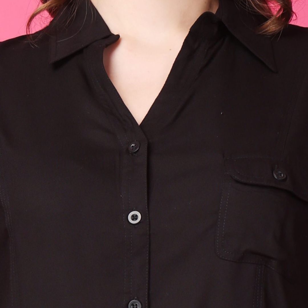 Indha Black Rayon Casual Shirt Collar 1/4th Sleeves Formal Wear Shirt For Women's-XL