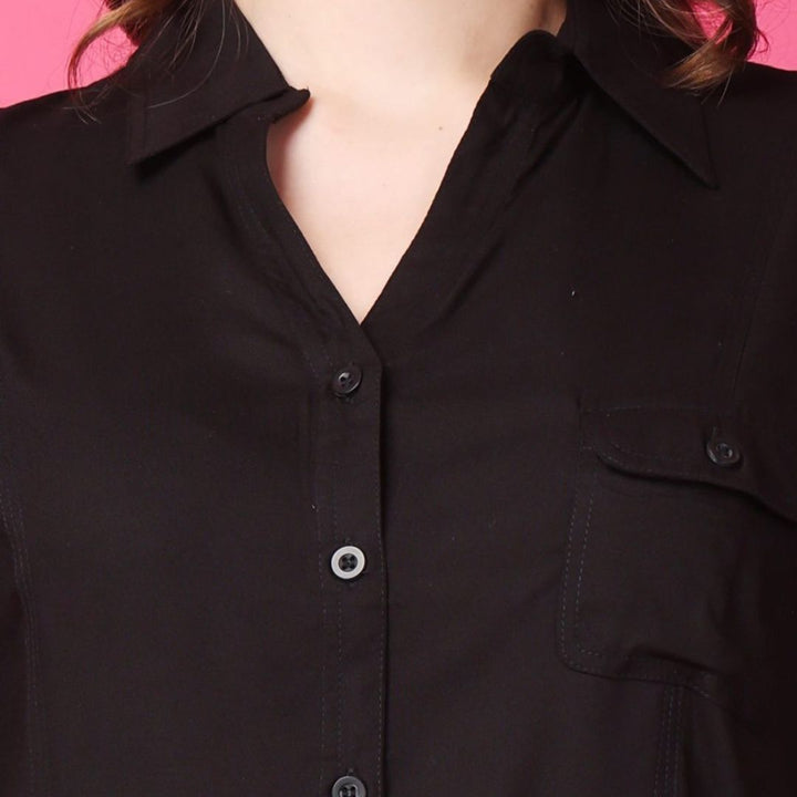 Indha Black Rayon Casual Shirt Collar 1/4th Sleeves Formal Wear Shirt For Women's-XL