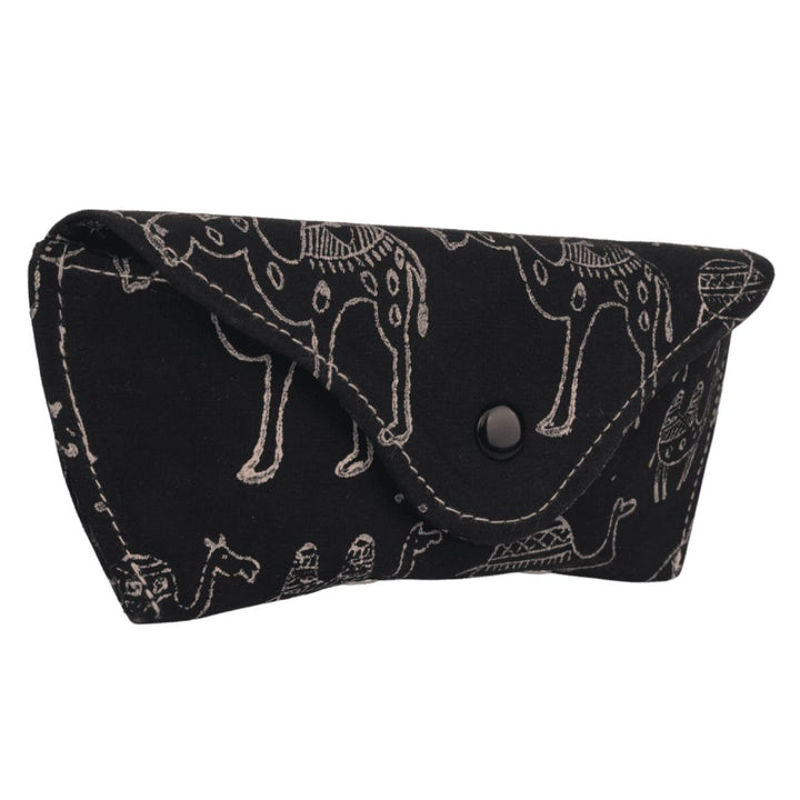 Indha Black Denim Block Printed Eyewear Case| Handmade Eyewear Case | Corporate Gifting | Travel Utility | Travel Accessory | Sunglasses Case | Spectacles Case | Eyewear Accessory