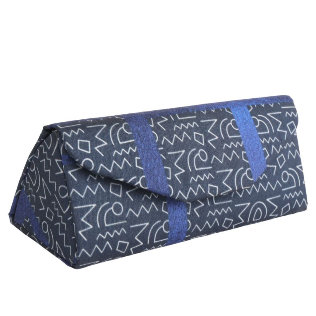 Indha Eyewear Case | Handcrafted Eyewear Case | Steel Grey Dupion Silk Eyewear Case | White And Blue Abstract Line Pattern Design Digitally Printed | Handmade Eyewear Case | Gifting | Travel Utility | Travel Accessory | Sunglasses Case |