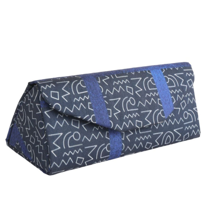 Indha Eyewear Case | Handcrafted Eyewear Case | Steel Grey Dupion Silk Eyewear Case | White And Blue Abstract Line Pattern Design Digitally Printed | Handmade Eyewear Case | Gifting | Travel Utility | Travel Accessory | Sunglasses Case |
