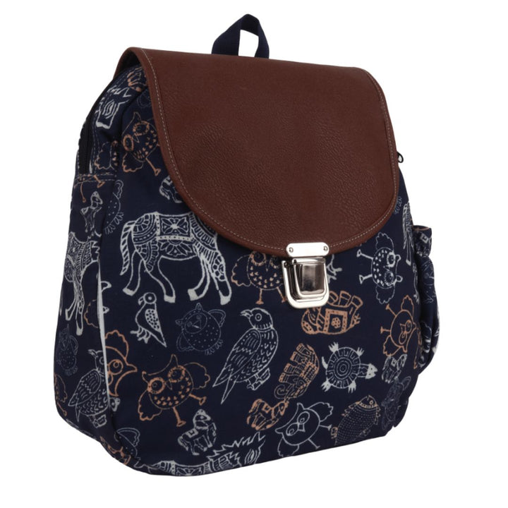 INDHA Unique Bicycle Hand Block-Printed Canvas Travel Backpack for Ladies | Travel Bag | Handcrafted Backpack | Travel Backpacks