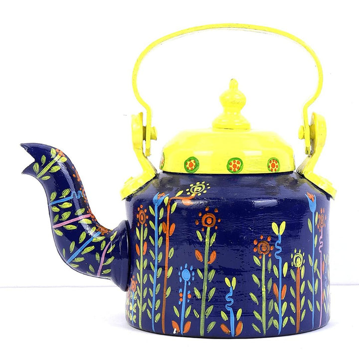 INDHA Blue &amp; Yellow Colour Handpainted Tea/Coffee Kettle/Decorative Kettle Living Room Showpiece