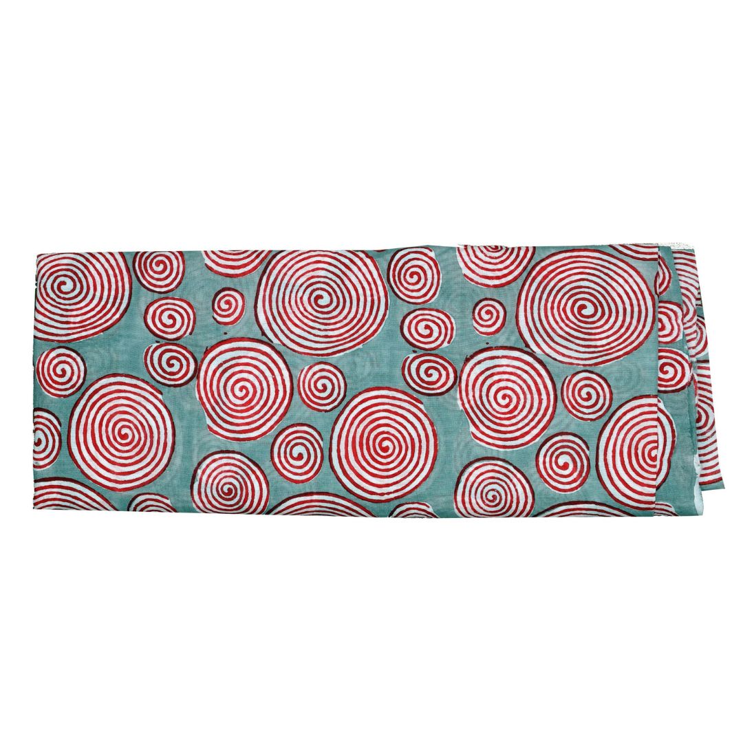 INDHA Hand Block-Printed Cotton Fabric |Red And White Swirl Design Motif Light Grey Cotton Fabric | Hand Block Printed Fabric | Home Utility | Fashion Utility | Gifting | Gifts For Him | Gifts For Her | Home Furnishing | Jaipuri Block Print Fabric