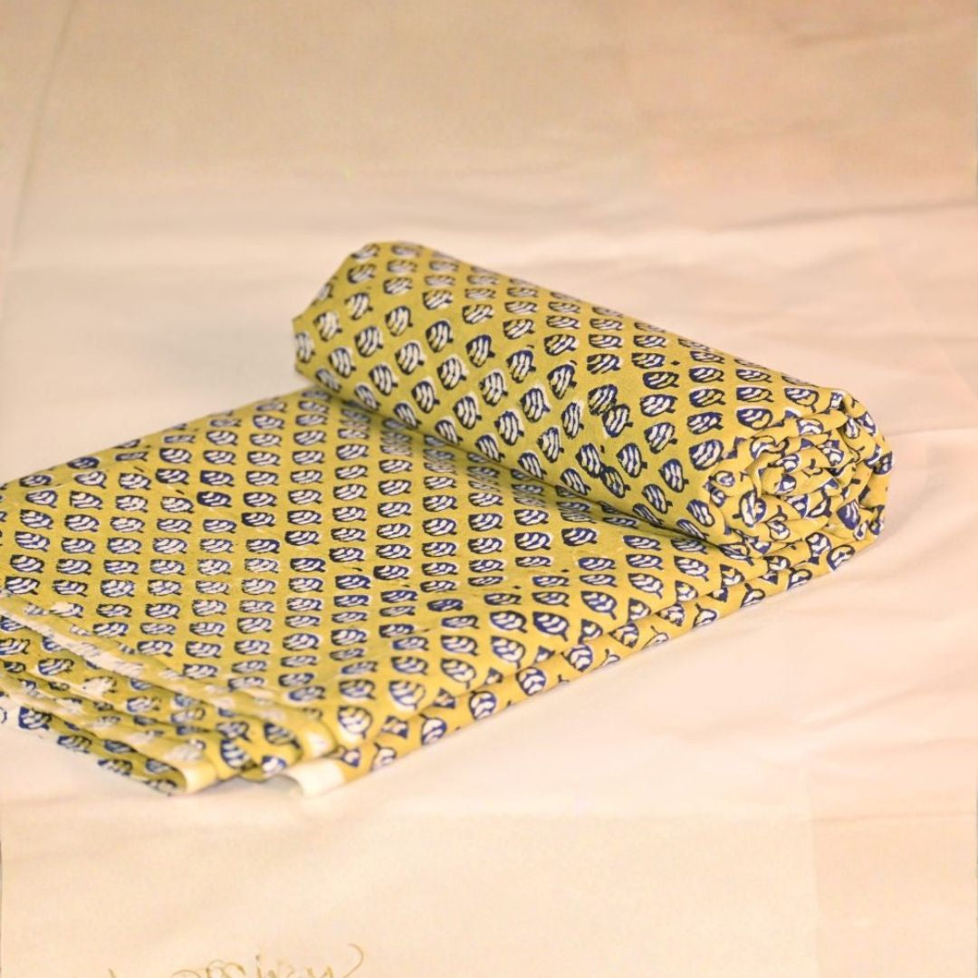 INDHA Hand Block-Printed Cotton Fabric | Navy Blue And White Leaf Design Motif Green Cotton Fabric | Hand Block Printed Fabric | Home Utility | Fashion Utility | Gifting | Gifts For Him | Gifts For Her | Home Furnishing | Jaipuri Block Print Fabric