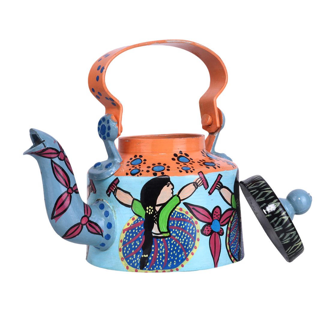 INDHA Tribal art Aluminium Handpainted Table top Tea Kettle