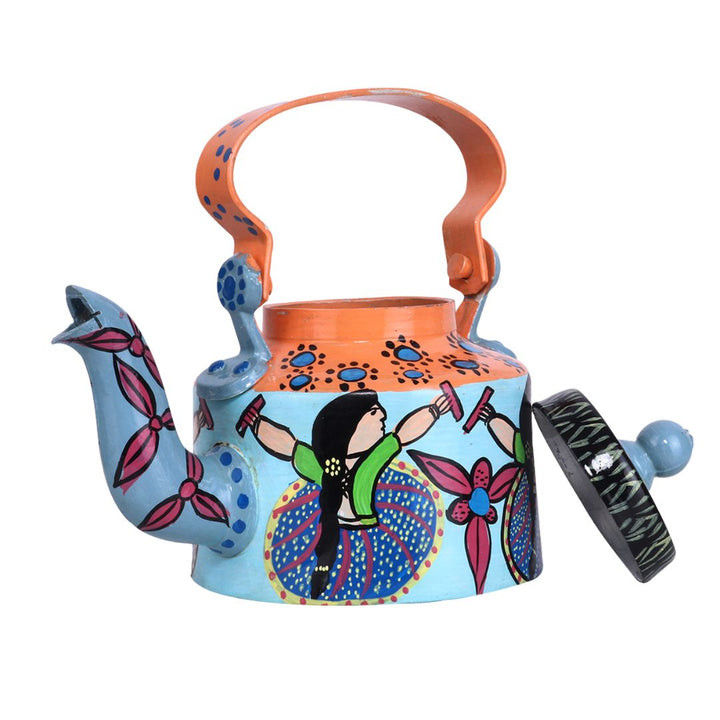 INDHA Tribal art Aluminium Handpainted Table top Tea Kettle