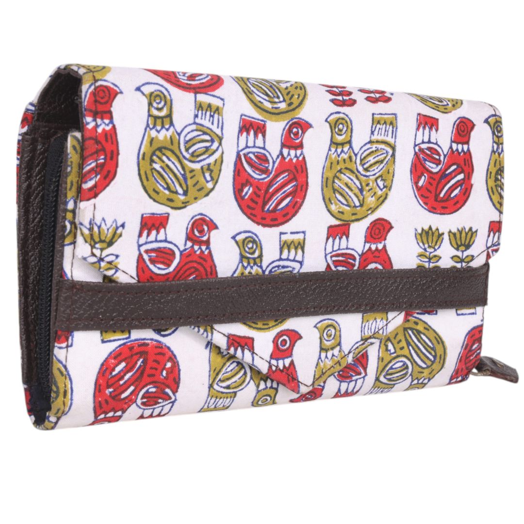 Indha Hand Block Printed Cotton Fabric Wallet for Girls | YKK Brand Zipper Ladies Wallet| Clutch Wallet | Cotton  Purse| Card Cash Coin Holder for Women | Hand Carry Wallet