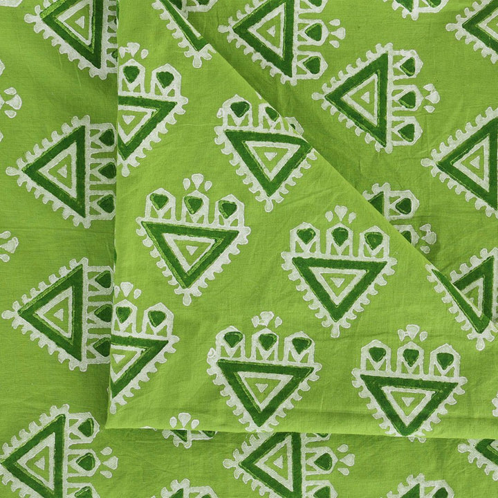 Abstract Art Hand Block-Printed Green Cotton Fabric